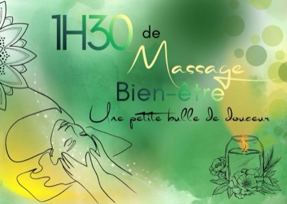 Carte cadeau verte pour 1 h 30 de massage, réalisée à la main par Laure